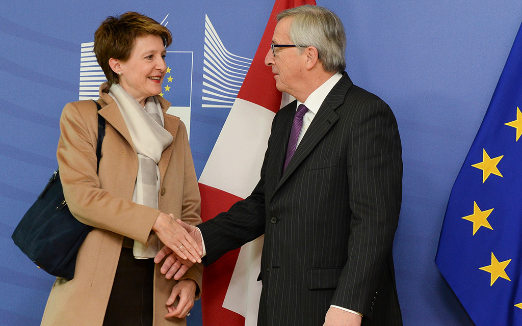 Bundespräsidentin Simonetta Sommaruga und Jean-Claude Juncker, Präsident der Europäischen Kommission. (Foto: © European Union, 2015)