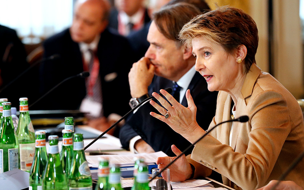 Swiss Federal Councillor Simonetta Sommaruga speaks during the 3rd meeting of the Central Mediterranean Contact Group