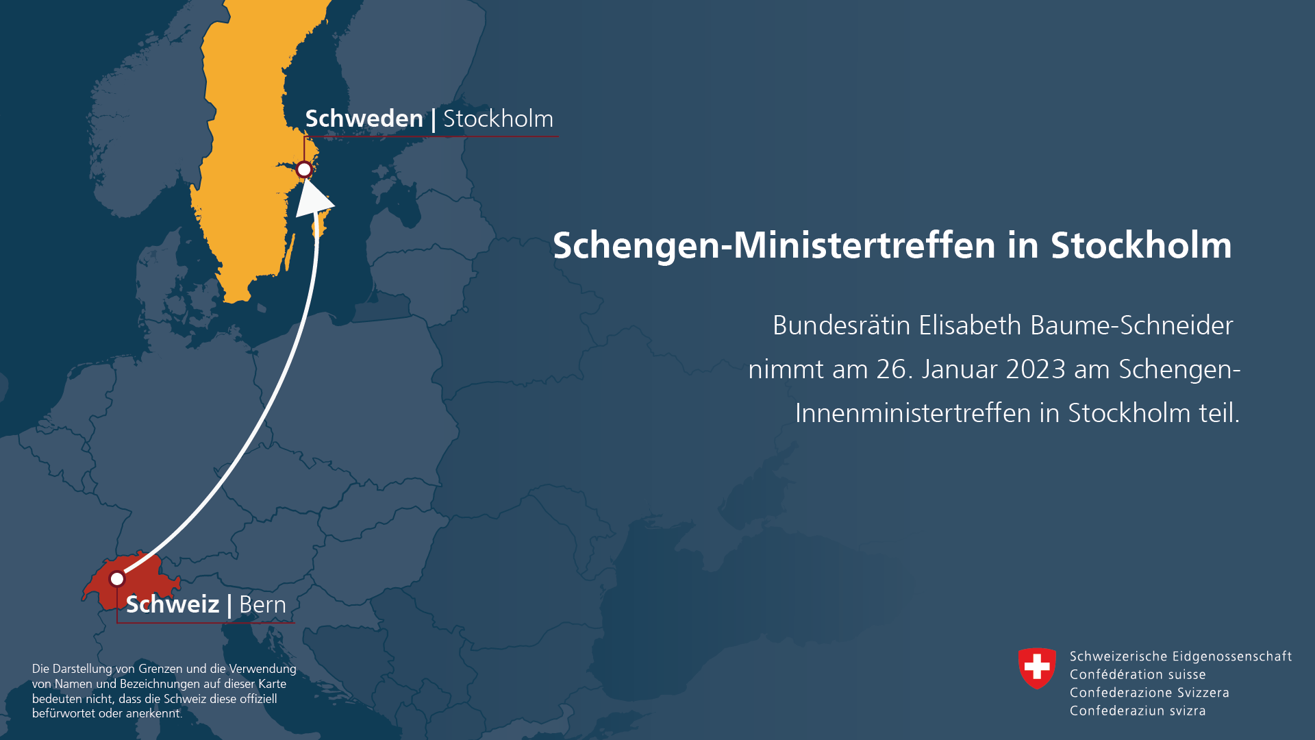 Bundesrätin Elisabeth Baume-Schneider nimmt am 26. Januar 2023 am Schengen-Innenministertreffen in Stockholm teil.