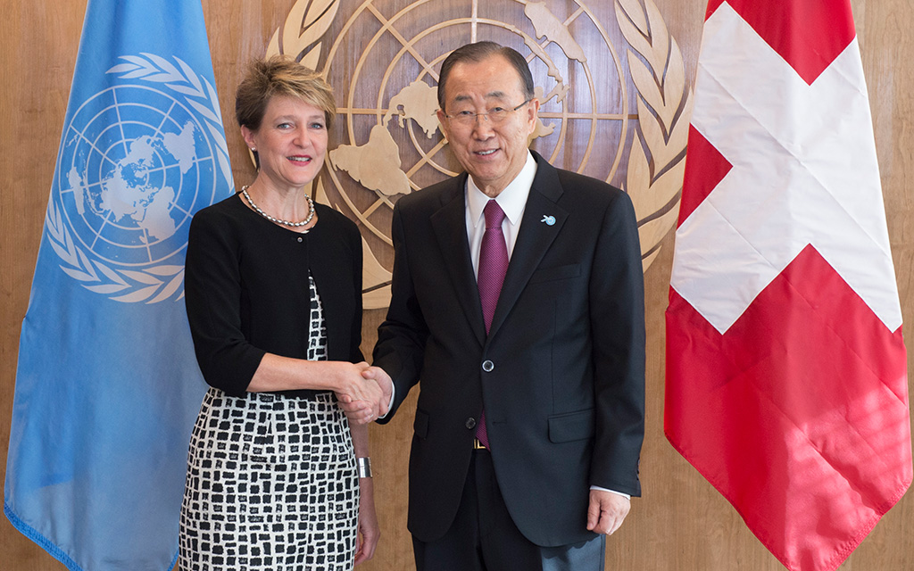 Il segretario generale dell'ONU Ban Ki-moon e la presidente della Confederazione Simonetta Sommaruga (foto: UN Photo/Eskinder Debebe)